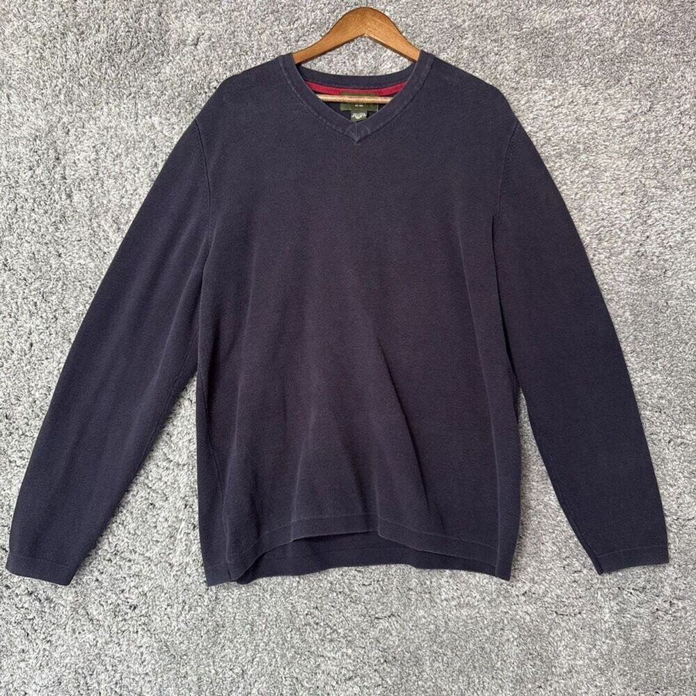 Eddie Bauer Men’s Sweater V Neck Navy Thick 100% Cotton Neutral 90s Y2K XL